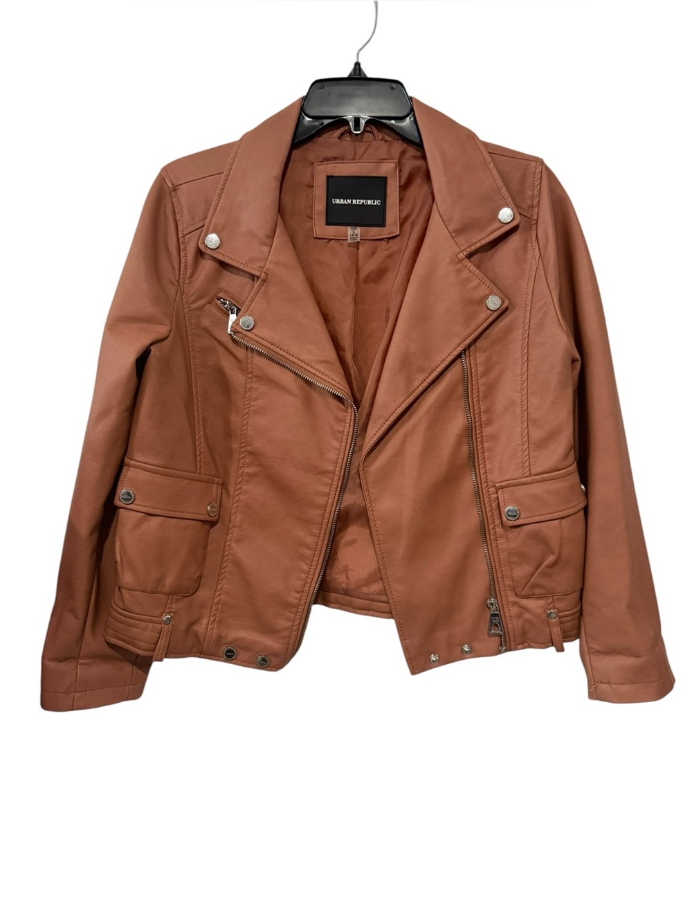 Urban Republic Large Mauve Pink Faux Leather Moto Jacket Silver Hardware